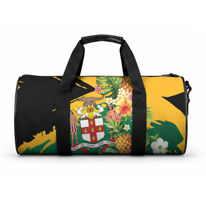 Jamaica Pineapple Duffle Bag Coat of Arms Tropical Flowers