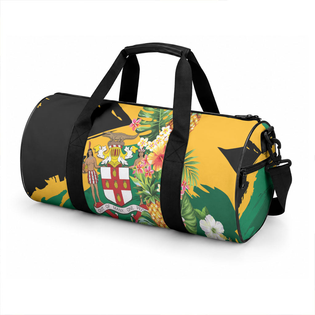 Jamaica Pineapple Duffle Bag Coat of Arms Tropical Flowers