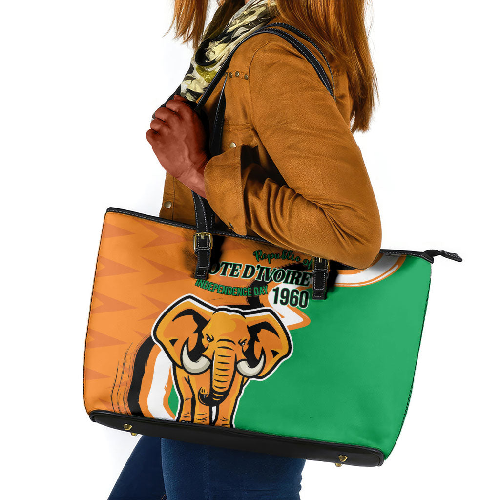 Ivory Coast August 7th 1960 Leather Tote Bag Happy Independence Day