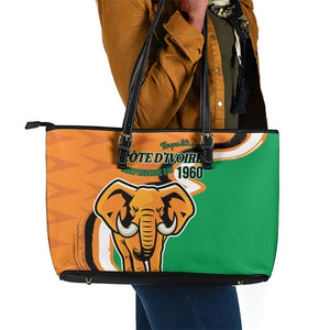 Ivory Coast August 7th 1960 Leather Tote Bag Happy Independence Day