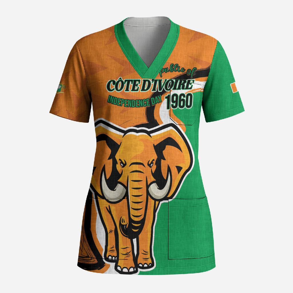 Personalised Ivory Coast August 7th 1960 Scrub Top Happy Independence Day