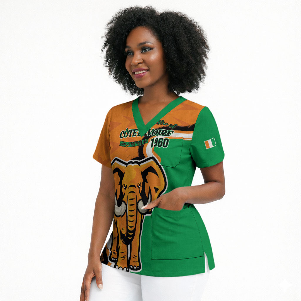 Personalised Ivory Coast August 7th 1960 Scrub Top Happy Independence Day