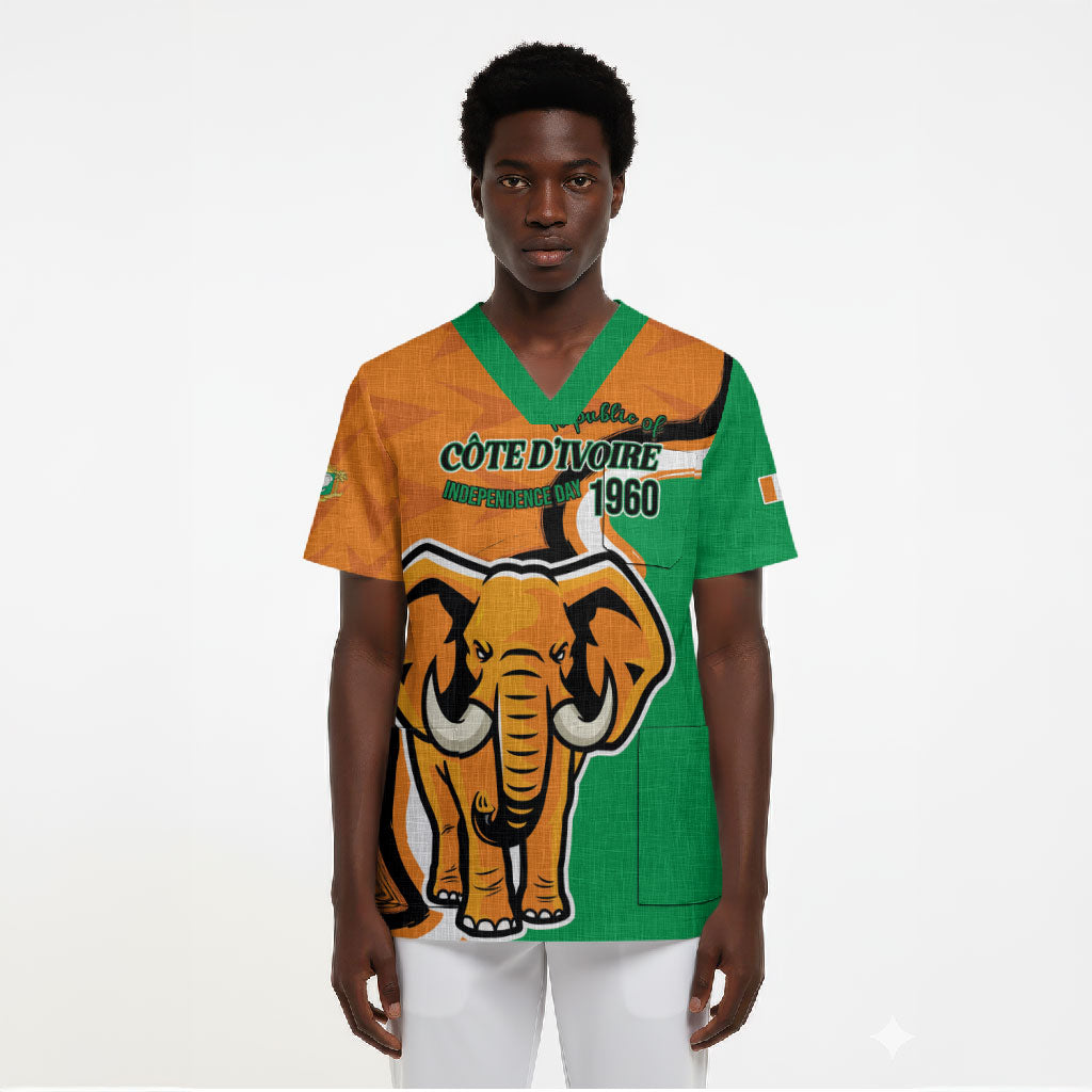 Personalised Ivory Coast August 7th 1960 Scrub Top Happy Independence Day
