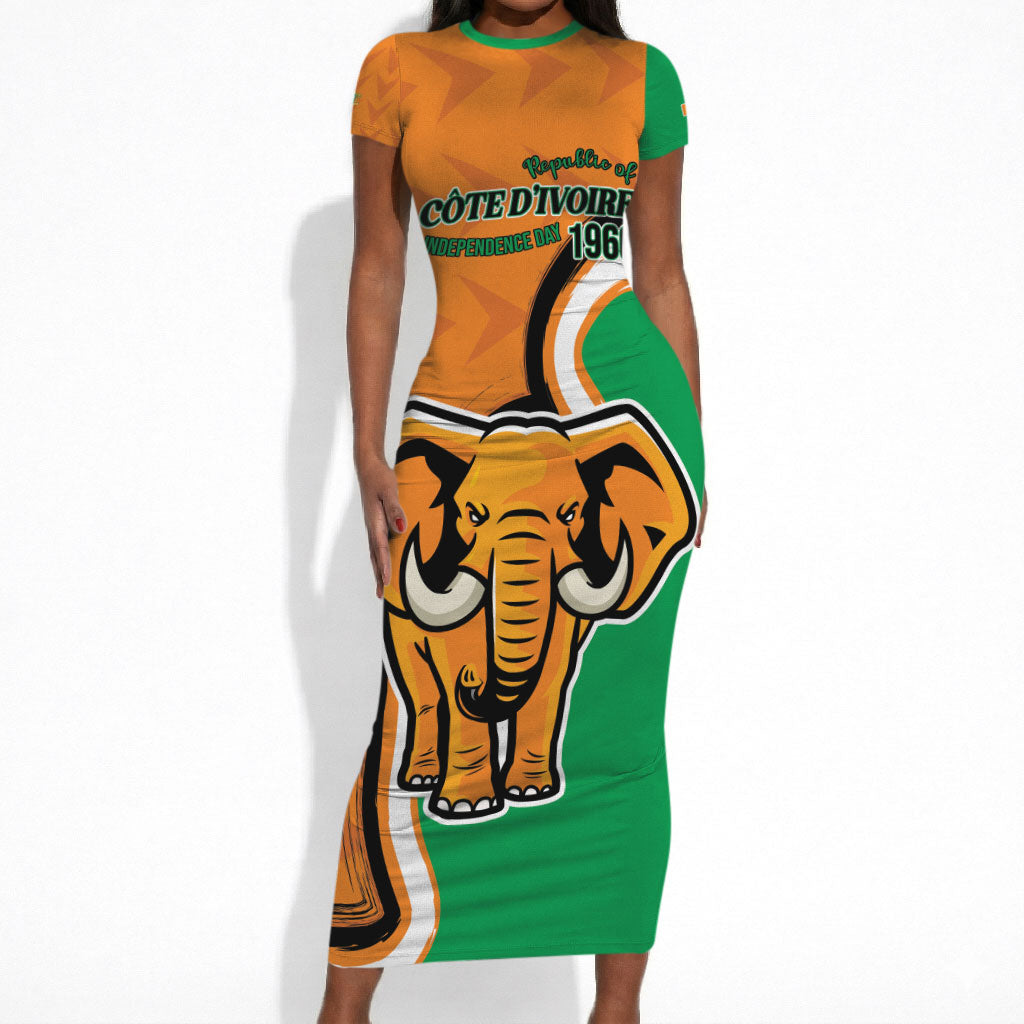 Personalised Ivory Coast August 7th 1960 Short Sleeve Bodycon Dress Happy Independence Day