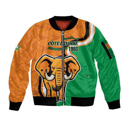 Personalised Ivory Coast August 7th 1960 Sleeve Zip Bomber Jacket Happy Independence Day
