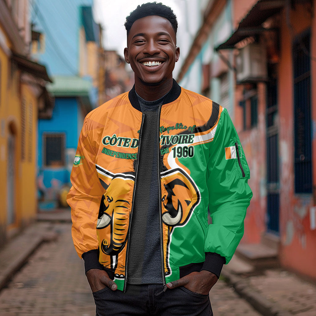 Personalised Ivory Coast August 7th 1960 Sleeve Zip Bomber Jacket Happy Independence Day