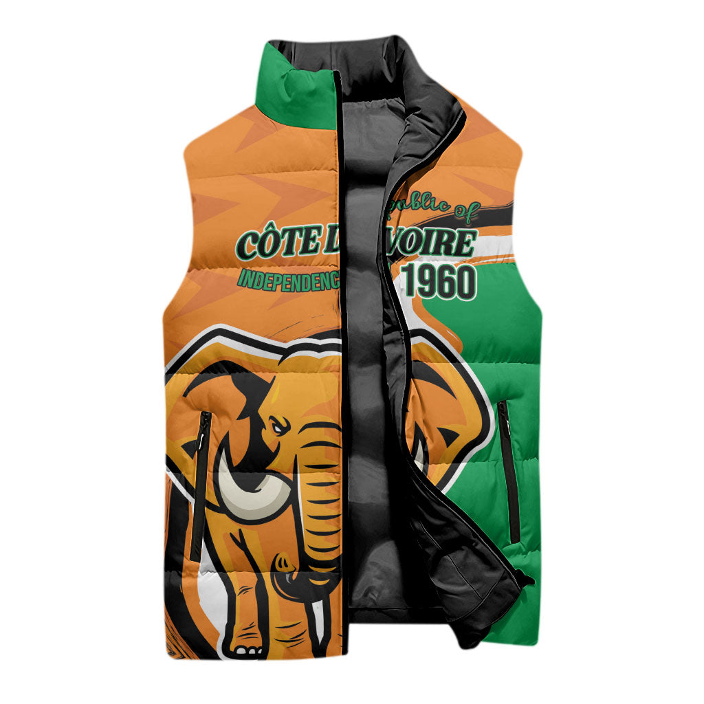 Personalised Ivory Coast August 7th 1960 Sleeveless Puffer Jacket Happy Independence Day