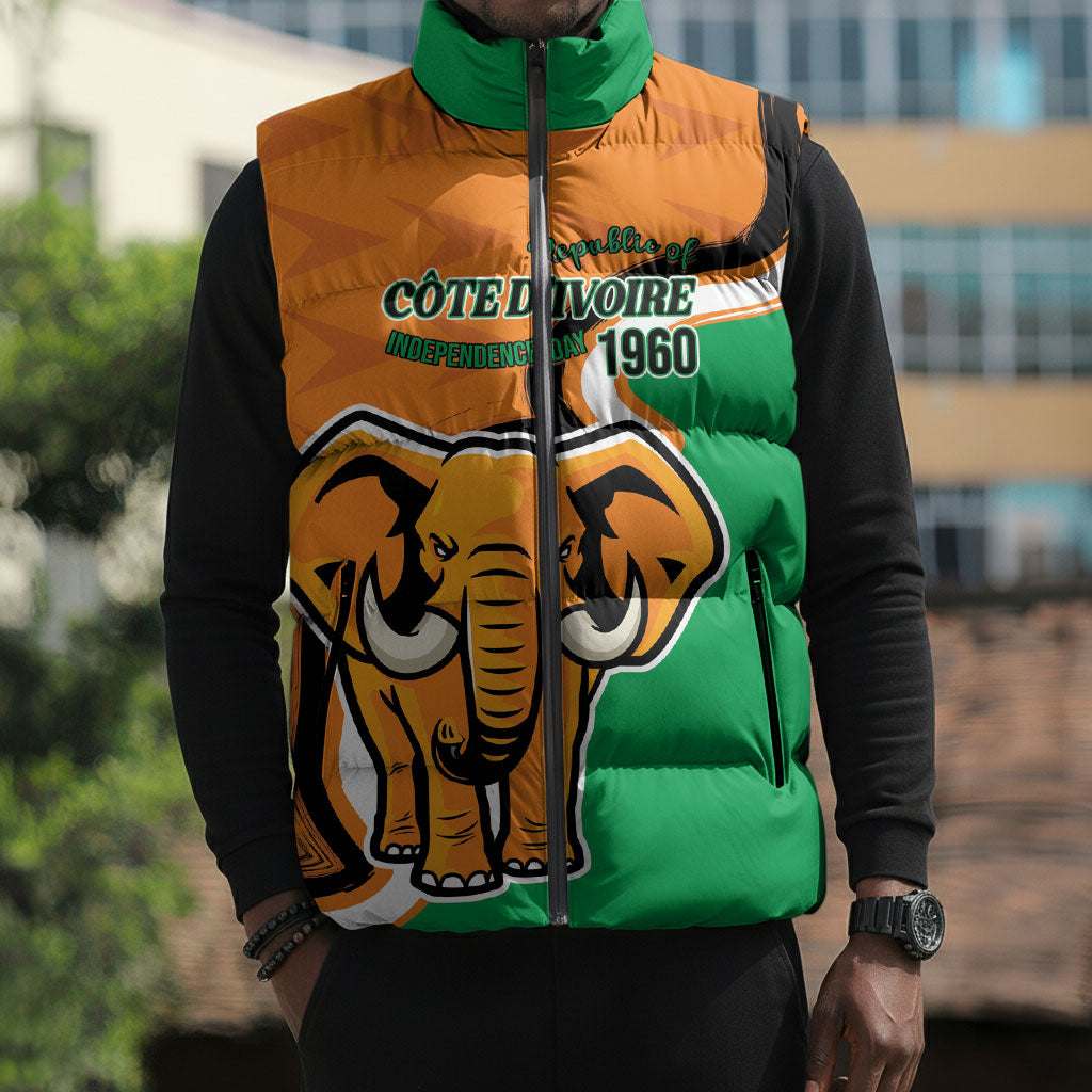 Personalised Ivory Coast August 7th 1960 Sleeveless Puffer Jacket Happy Independence Day
