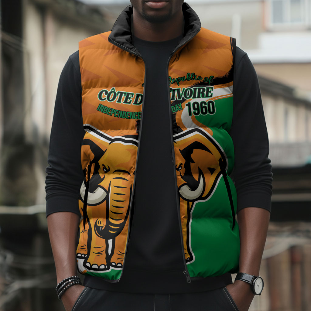 Personalised Ivory Coast August 7th 1960 Sleeveless Puffer Jacket Happy Independence Day