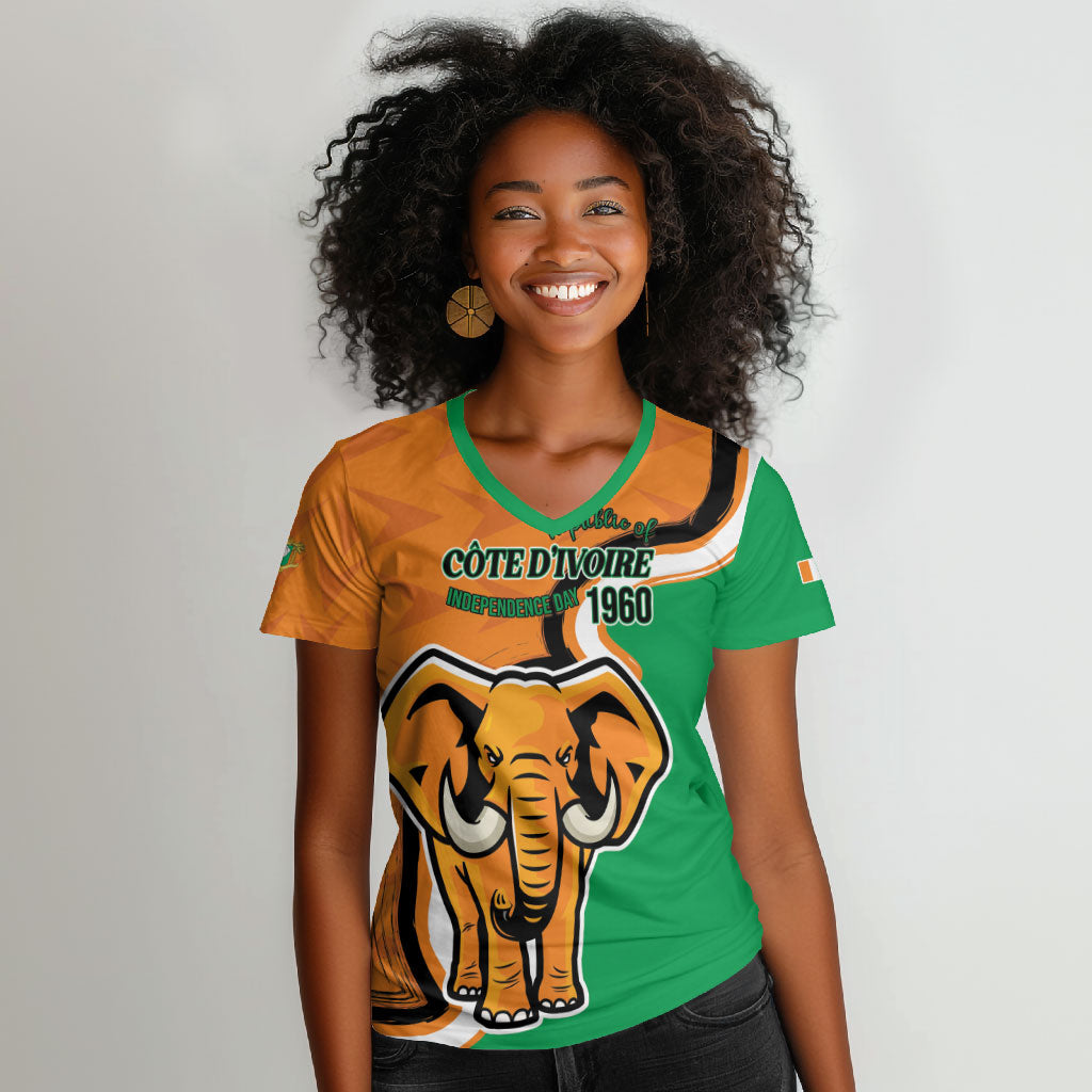 Personalised Ivory Coast August 7th 1960 Women V-Neck T-Shirt Happy Independence Day
