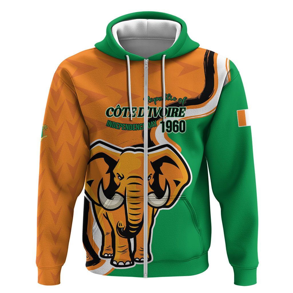 Personalised Ivory Coast August 7th 1960 Zip Hoodie Happy Independence Day