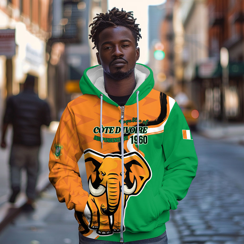 Personalised Ivory Coast August 7th 1960 Zip Hoodie Happy Independence Day