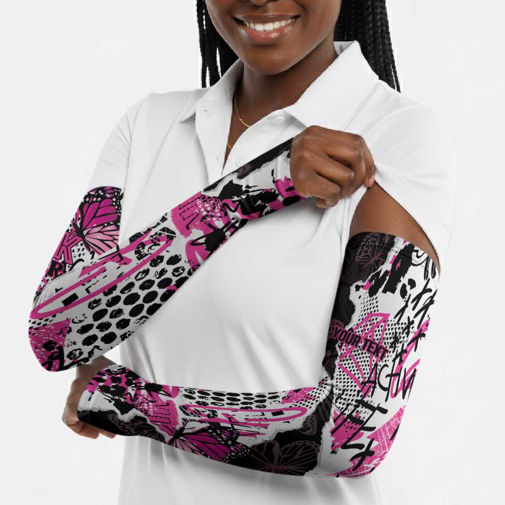 Personalized Pink Power Graffiti Arm Sleeves Breast Cancer Awareness