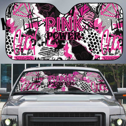 Pink Power Graffiti Auto Sun Shade Breast Cancer Awareness