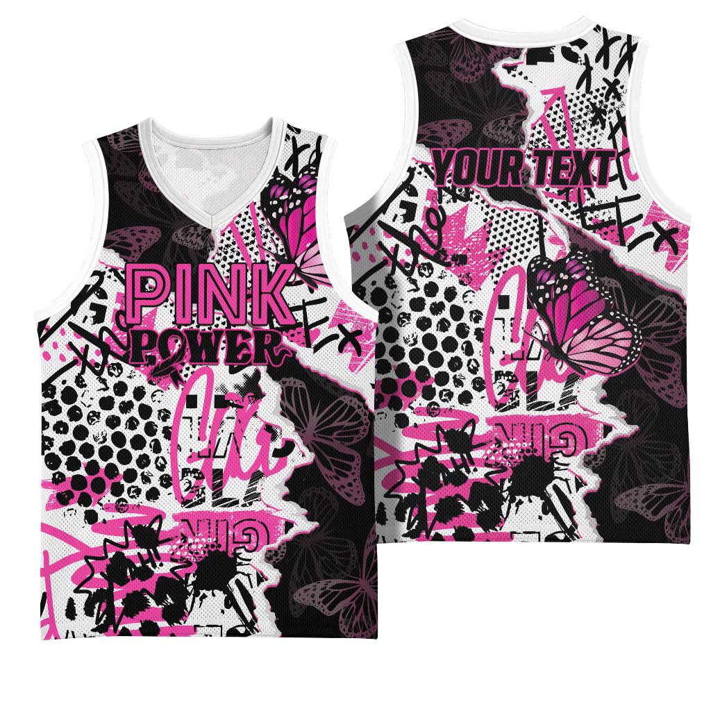 Personalized Pink Power Graffiti Basketball Jersey Breast Cancer Awareness LT01