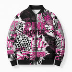 Personalized Pink Power Graffiti Bomber Puffer Jacket Breast Cancer Awareness