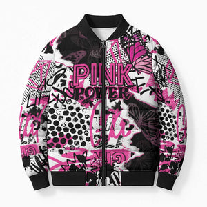 Personalized Pink Power Graffiti Bomber Puffer Jacket Breast Cancer Awareness