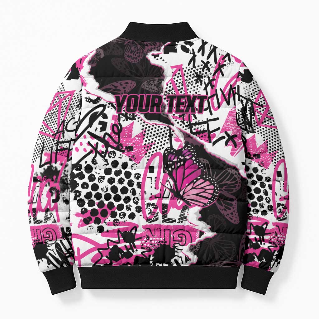 Personalized Pink Power Graffiti Bomber Puffer Jacket Breast Cancer Awareness