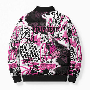 Personalized Pink Power Graffiti Bomber Puffer Jacket Breast Cancer Awareness