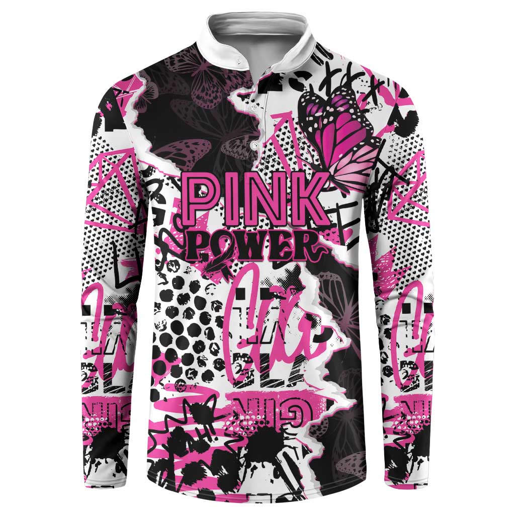 Personalized Pink Power Graffiti Button Sweatshirt Breast Cancer Awareness