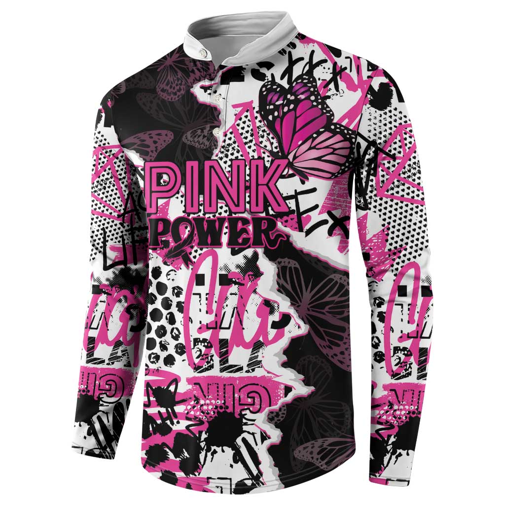 Personalized Pink Power Graffiti Button Sweatshirt Breast Cancer Awareness