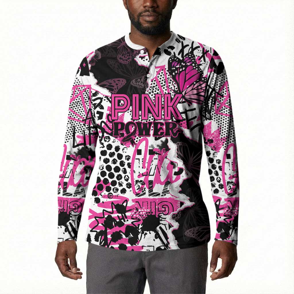 Personalized Pink Power Graffiti Button Sweatshirt Breast Cancer Awareness
