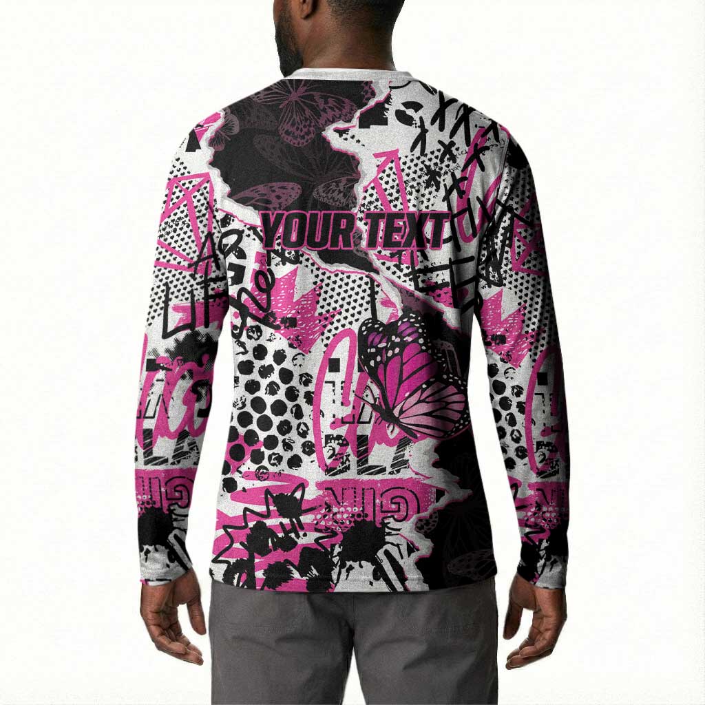 Personalized Pink Power Graffiti Button Sweatshirt Breast Cancer Awareness