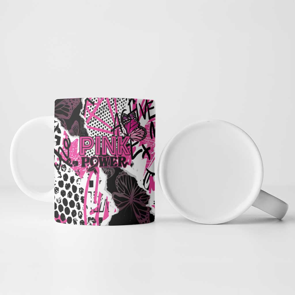 Personalized Pink Power Graffiti Ceramic Mug Breast Cancer Awareness