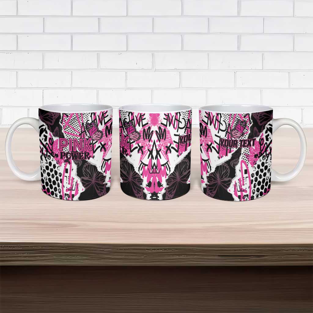 Personalized Pink Power Graffiti Ceramic Mug Breast Cancer Awareness