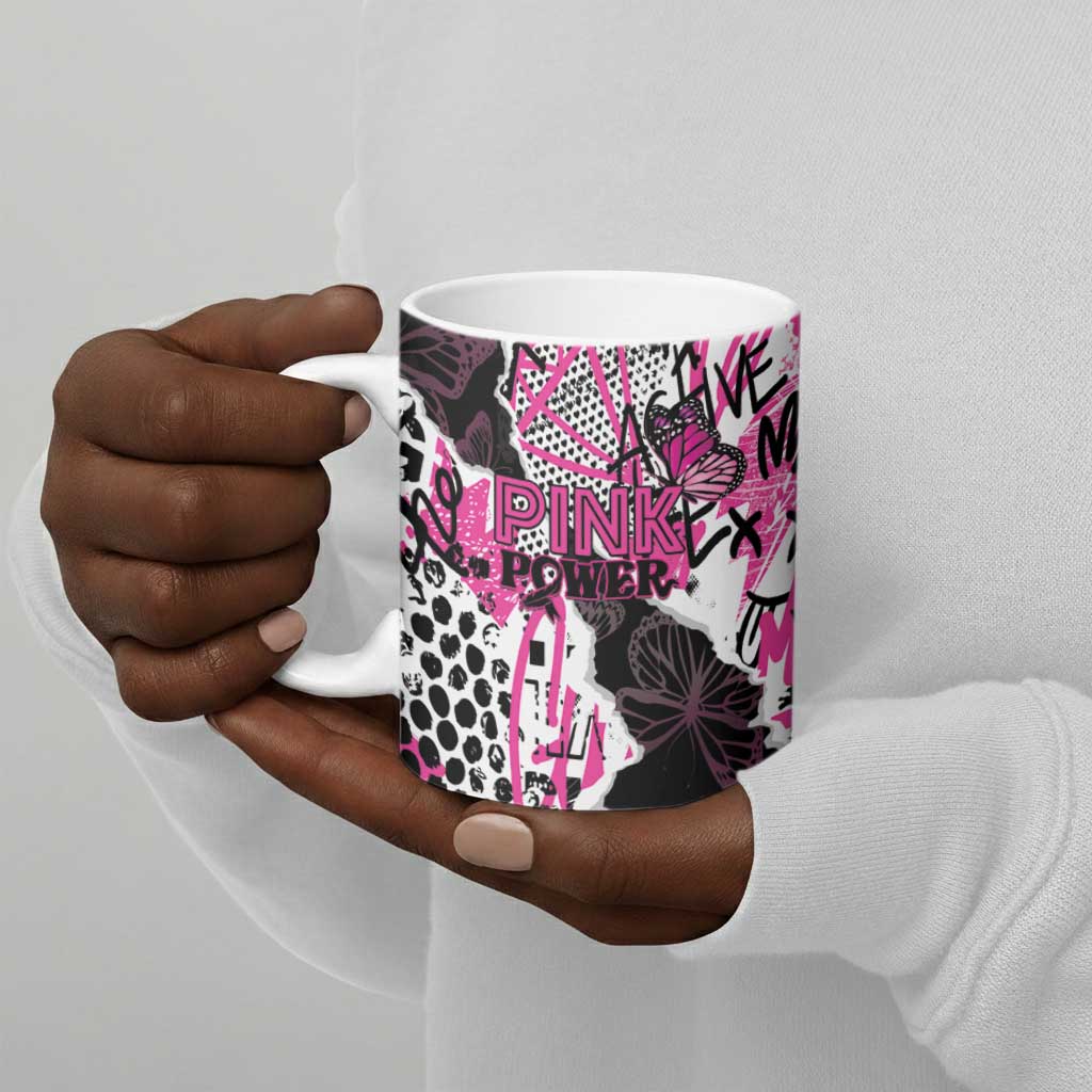 Personalized Pink Power Graffiti Ceramic Mug Breast Cancer Awareness