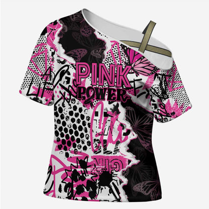 Personalized Pink Power Graffiti Cross Shoulder Shirt Breast Cancer Awareness