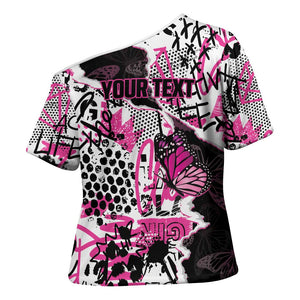 Personalized Pink Power Graffiti Cross Shoulder Shirt Breast Cancer Awareness