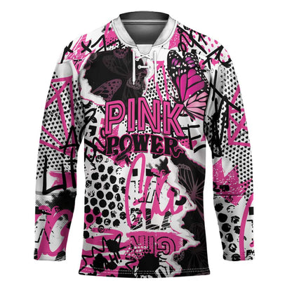 Personalized Pink Power Graffiti Hockey Jersey Breast Cancer Awareness