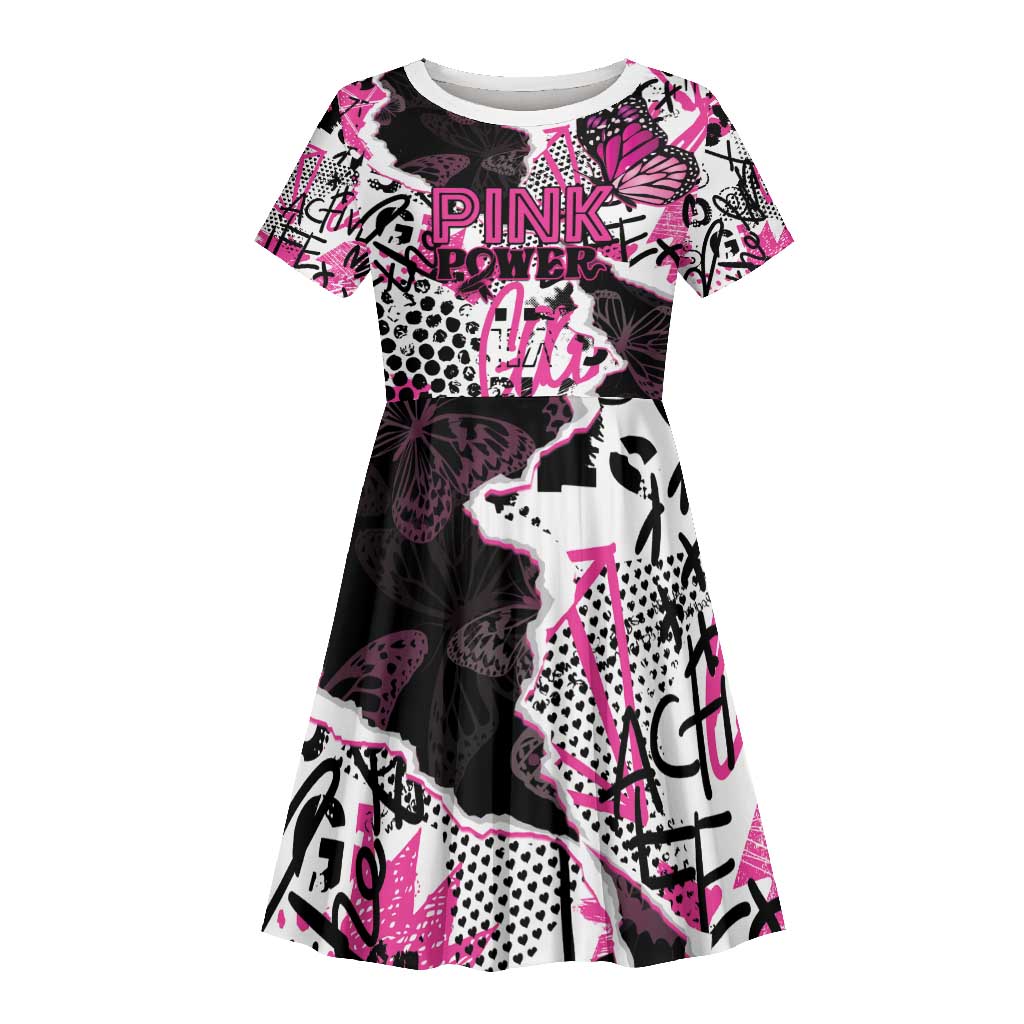 Personalized Pink Power Graffiti Kid Short Sleeve Dress Breast Cancer Awareness - African Pride