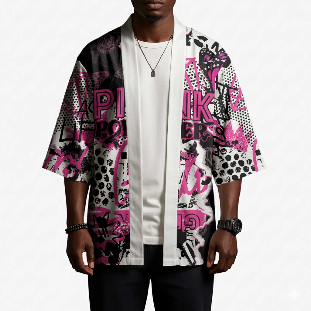 Personalized Pink Power Graffiti Kimono Breast Cancer Awareness