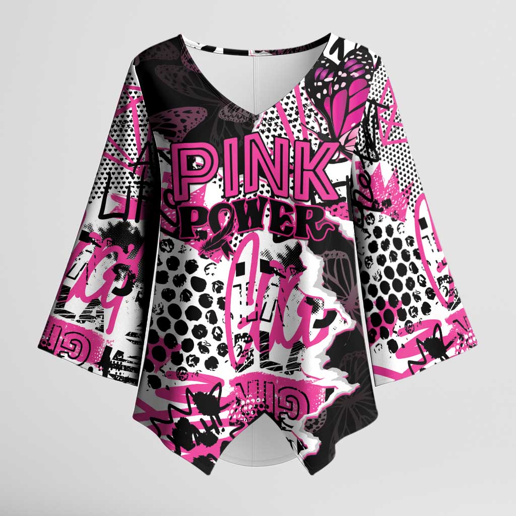 Personalized Pink Power Graffiti Kimono Sleeve Blouse Breast Cancer Awareness