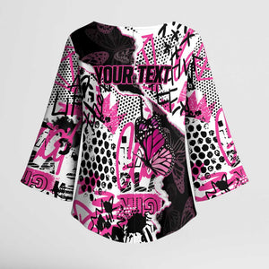 Personalized Pink Power Graffiti Kimono Sleeve Blouse Breast Cancer Awareness