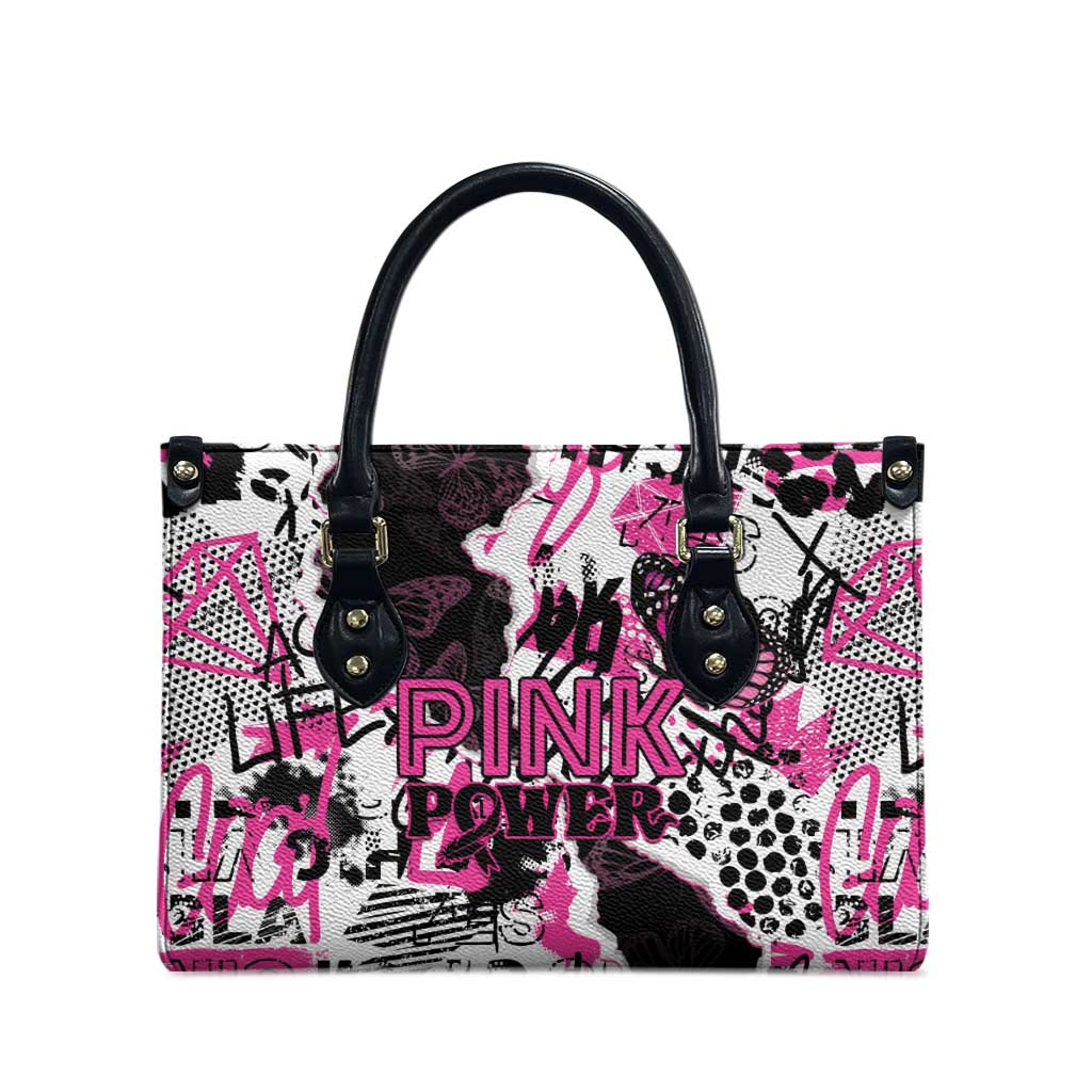 Pink Power Graffiti Leather Bag Breast Cancer Awareness