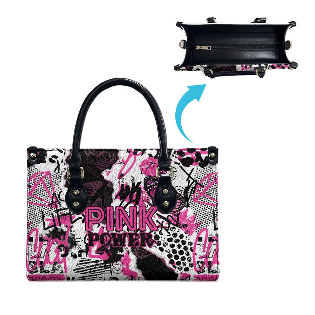 Pink Power Graffiti Leather Bag Breast Cancer Awareness
