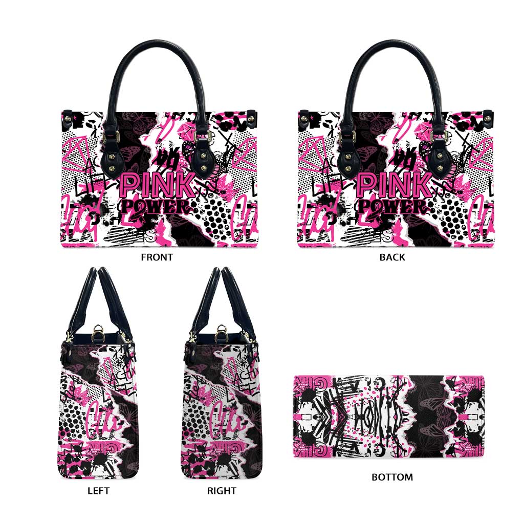 Pink Power Graffiti Leather Bag Breast Cancer Awareness