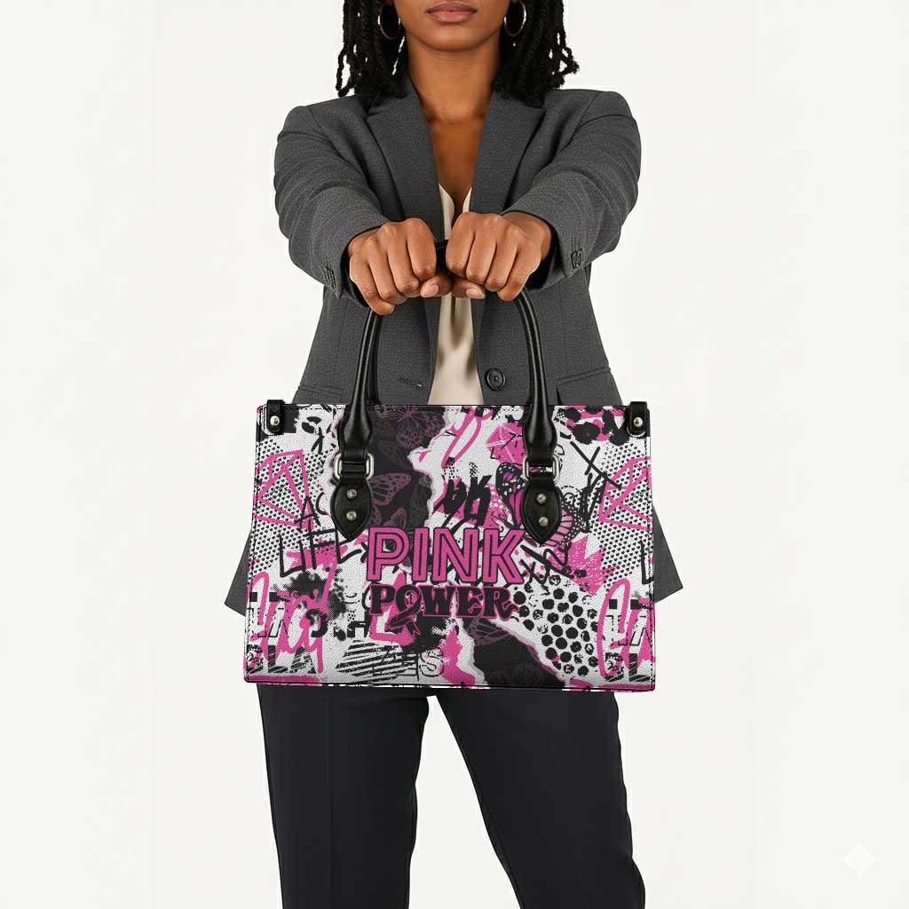 Pink Power Graffiti Leather Bag Breast Cancer Awareness