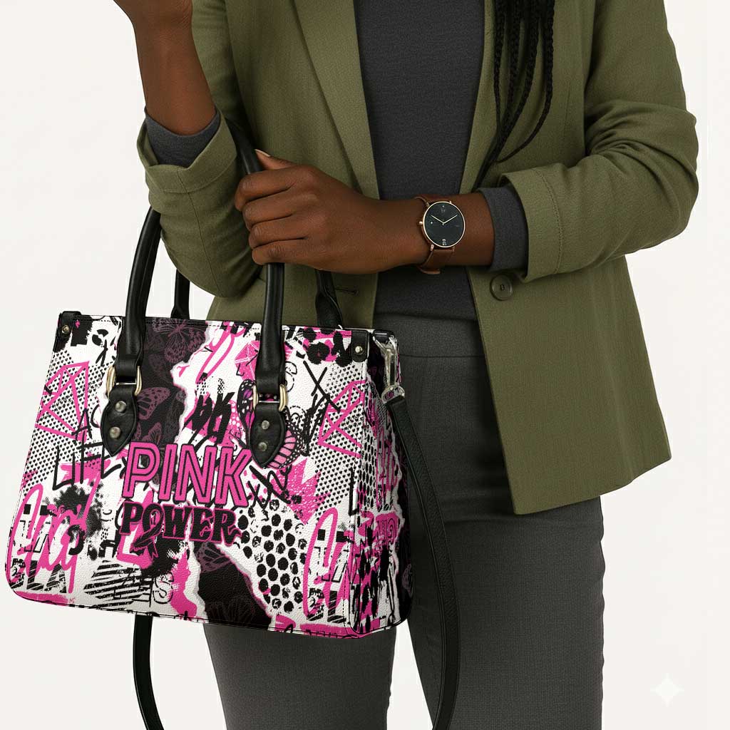 Pink Power Graffiti Leather Bag Breast Cancer Awareness