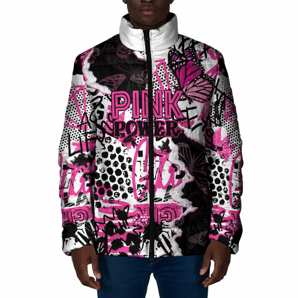Personalized Pink Power Graffiti Padded Jacket Breast Cancer Awareness