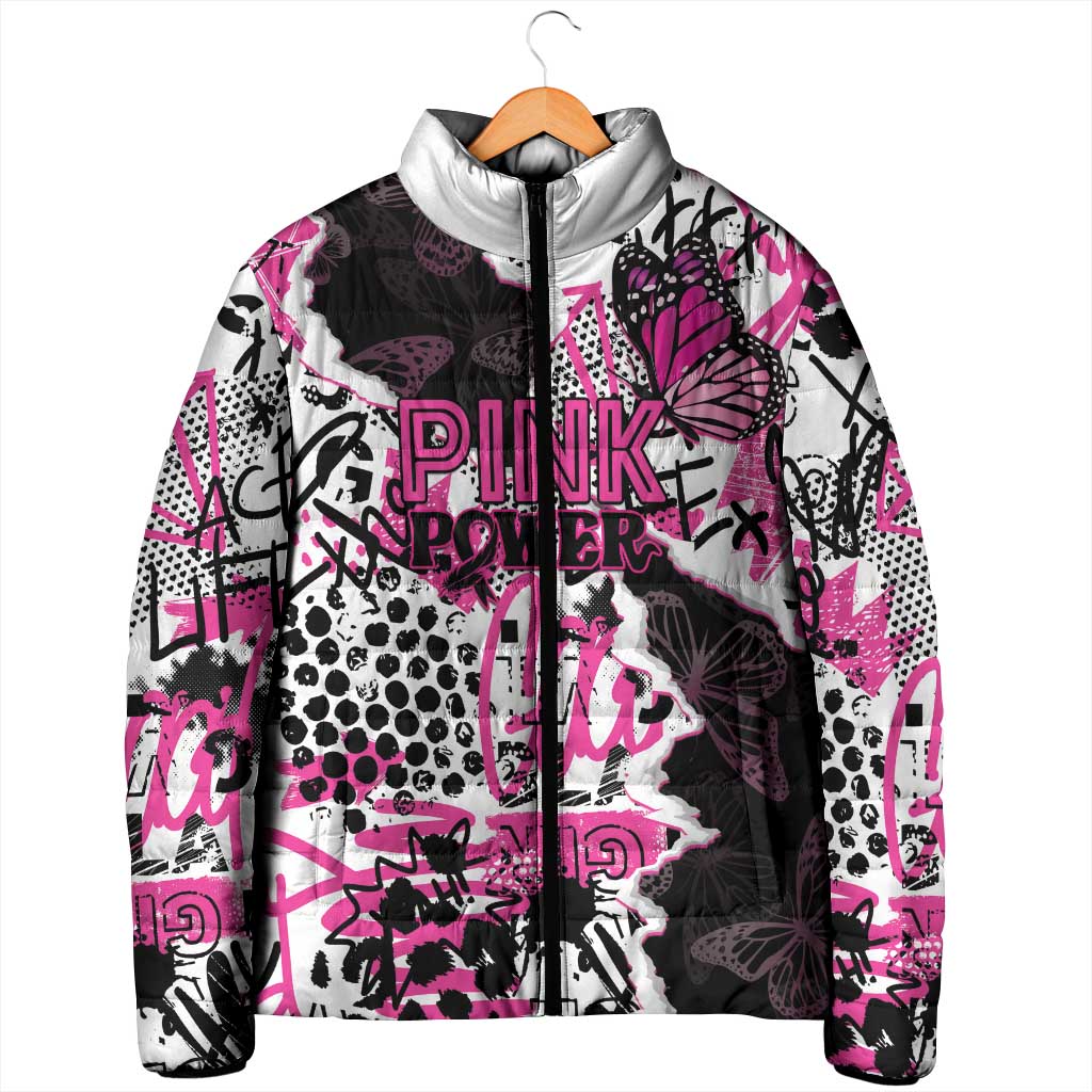 Personalized Pink Power Graffiti Padded Jacket Breast Cancer Awareness
