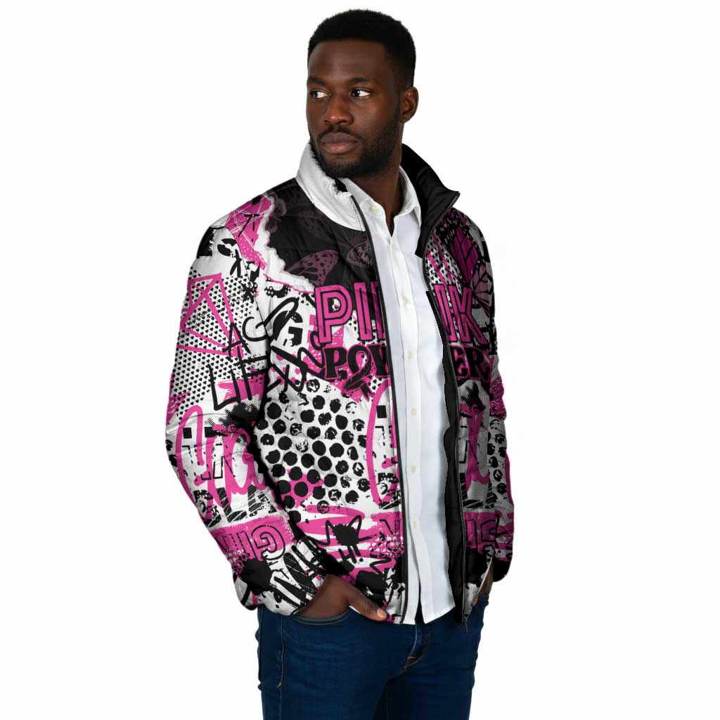 Personalized Pink Power Graffiti Padded Jacket Breast Cancer Awareness