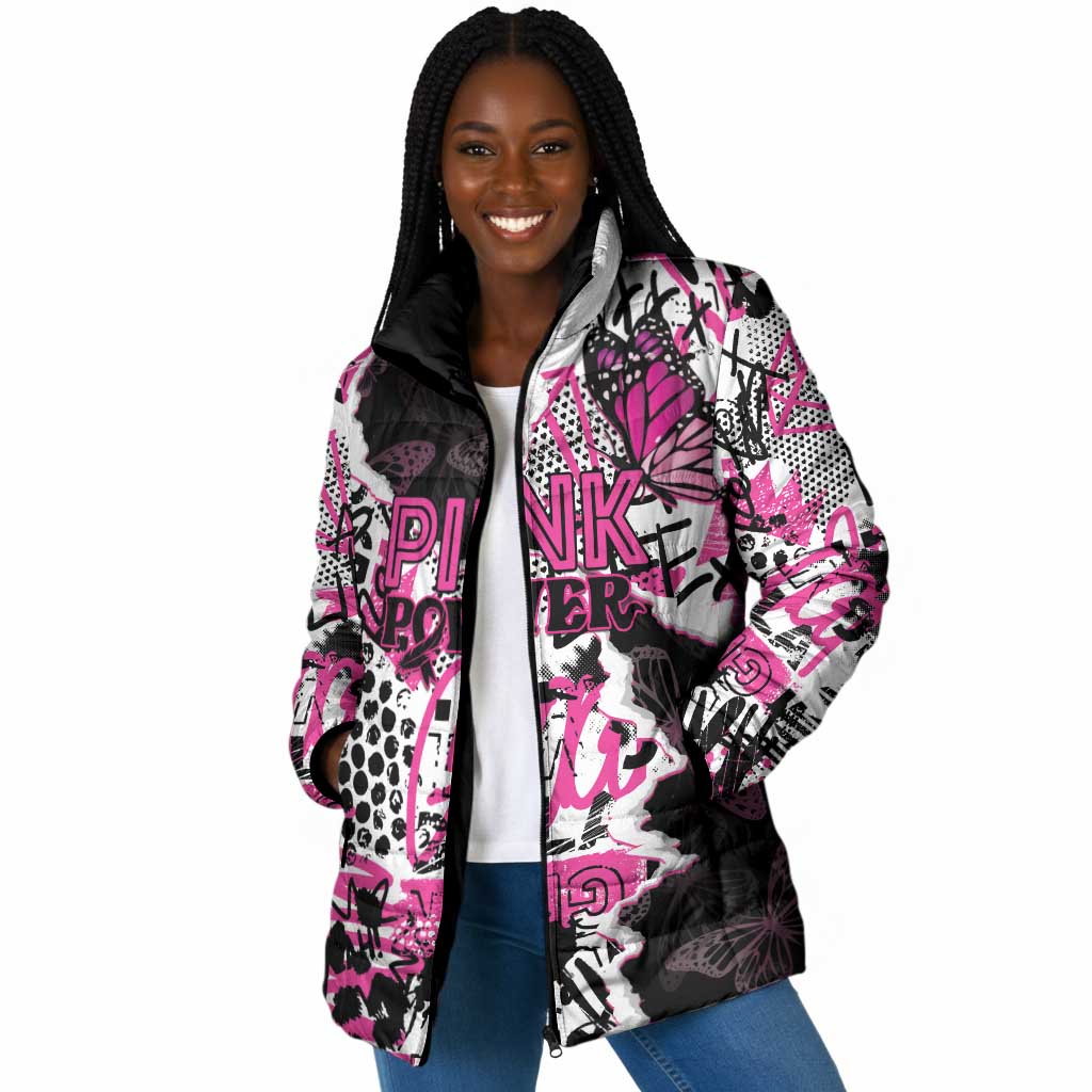 Personalized Pink Power Graffiti Padded Jacket Breast Cancer Awareness