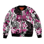 Personalized Pink Power Graffiti Sleeve Zip Bomber Jacket Breast Cancer Awareness - African Pride