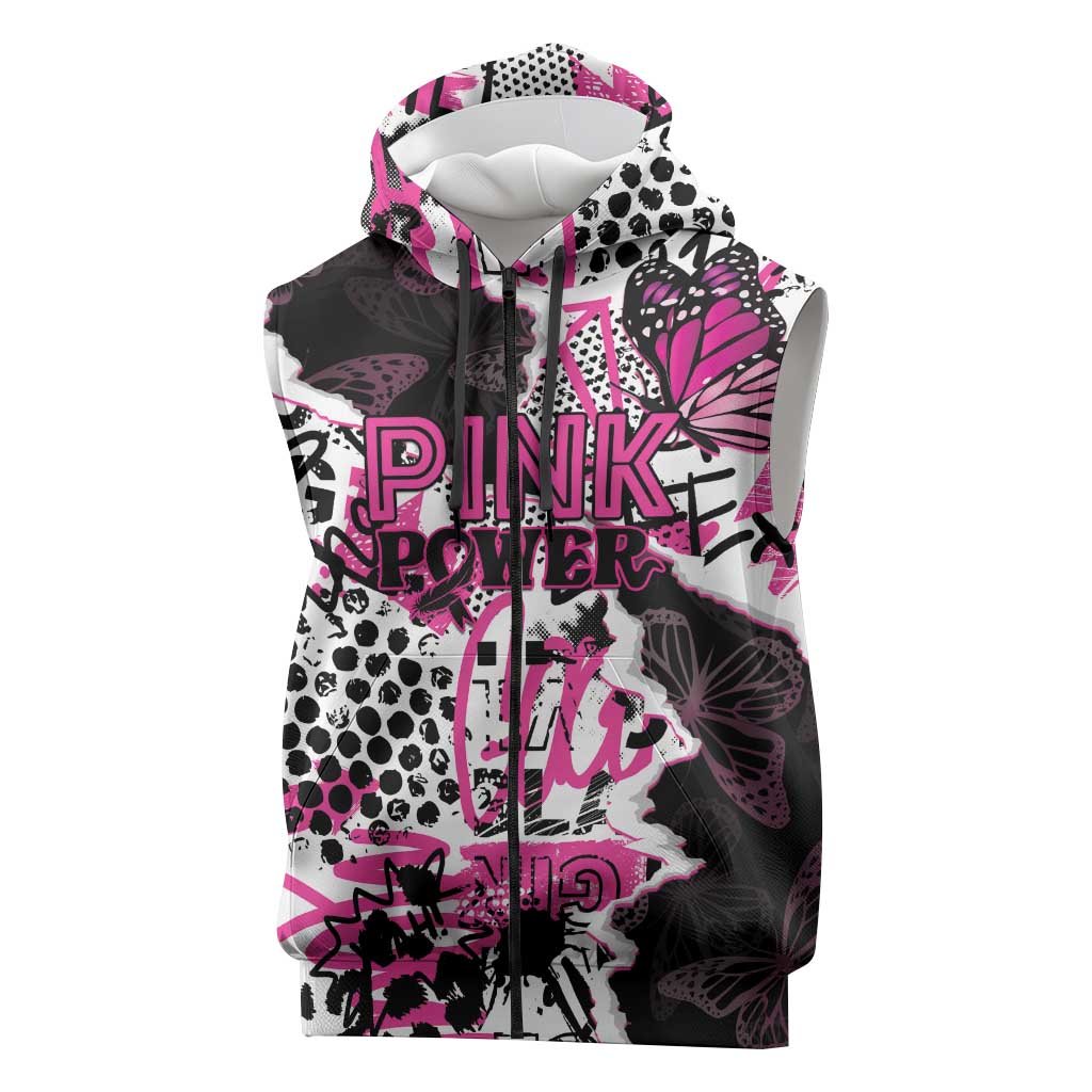 Personalized Pink Power Graffiti Sleeveless Zip Hoodie Breast Cancer Awareness - African Pride