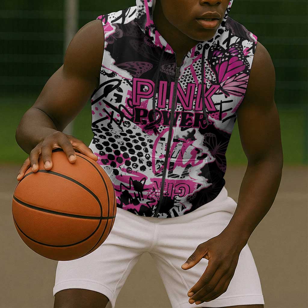 Personalized Pink Power Graffiti Sleeveless Zip Hoodie Breast Cancer Awareness - African Pride