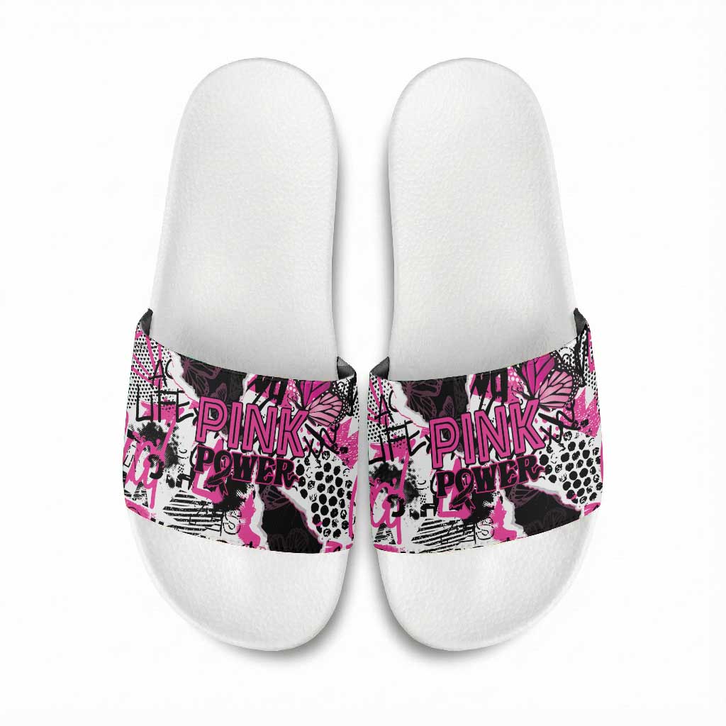 Pink Power Graffiti Slide Sandals Breast Cancer Awareness